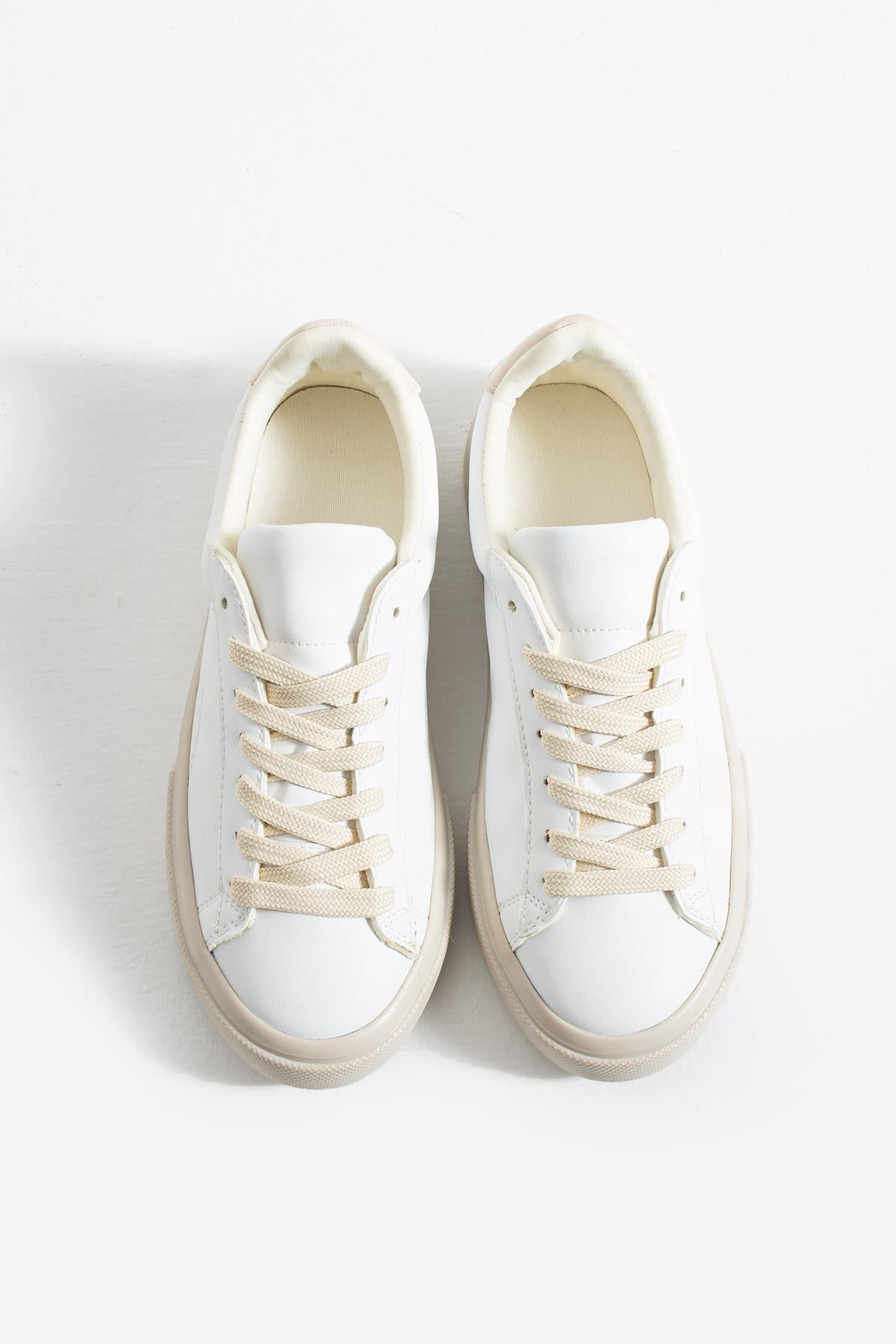 Lena Beyaz Suni Deri Kadın Sneaker