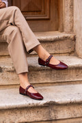 Despina Shoes Lile Bordo Suni Deri Kadın Babet – model üzerinde görünüm 1