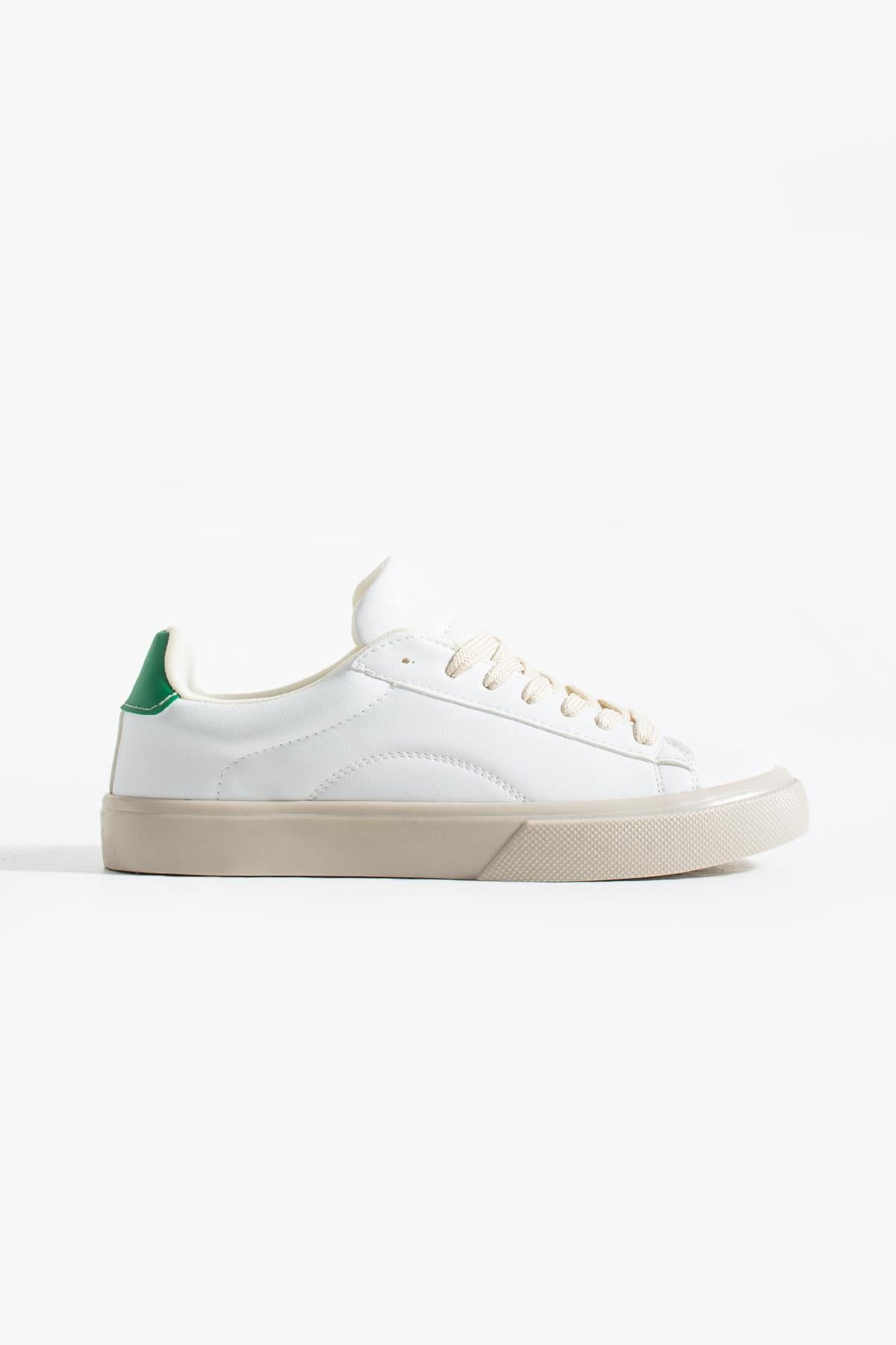 Despina Shoes Lena Beyaz-Haki Suni Deri Kadın Sneaker – stüdyo çekimi 1