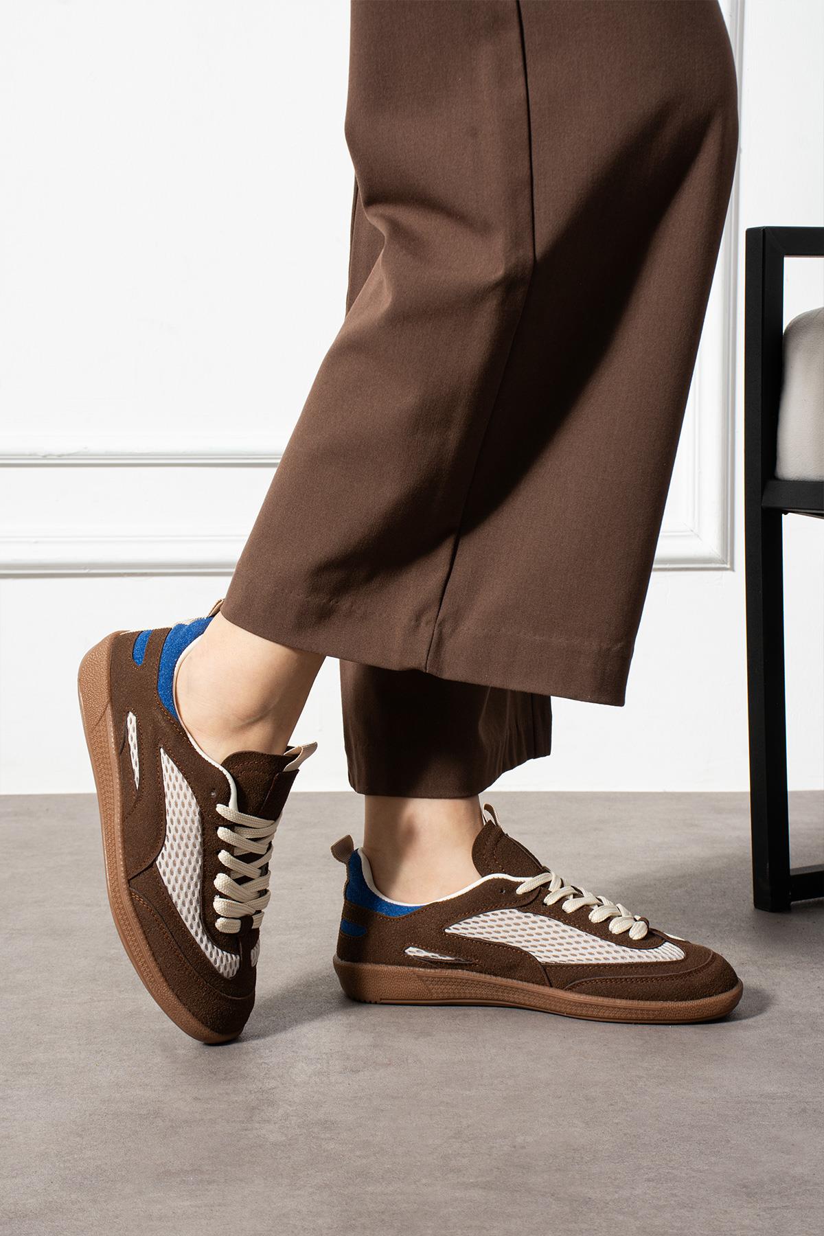Despina Shoes Lunera Taba Süet Dokulu Kadın Sneaker – model üzerinde görünüm 4