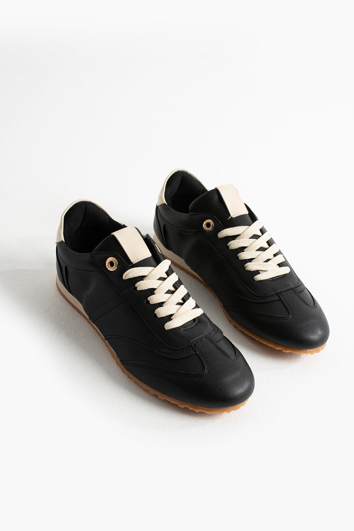 Despina Shoes Rose Siyah-Bej Suni Deri Kadın Sneaker – stüdyo çekimi 1