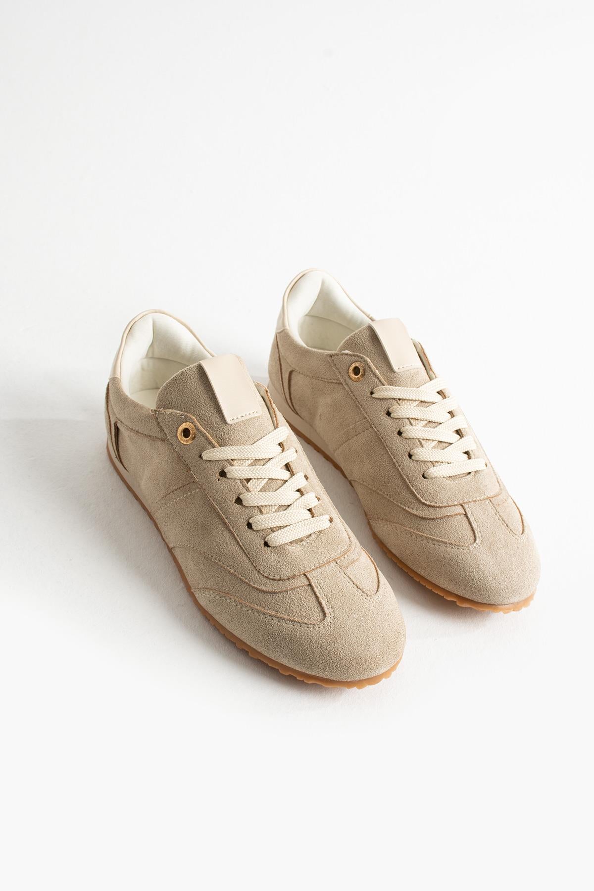 Despina Shoes Rose Vizon-Bej Süet Dokulu Kadın Sneaker – stüdyo çekimi 1