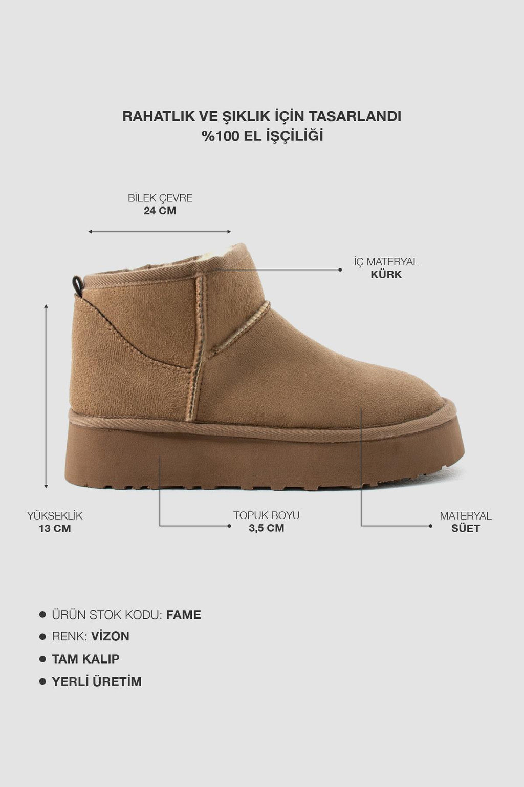 Despina Shoes Kely Vizon Süet Dokulu Kadın Bot – ürün görseli 5