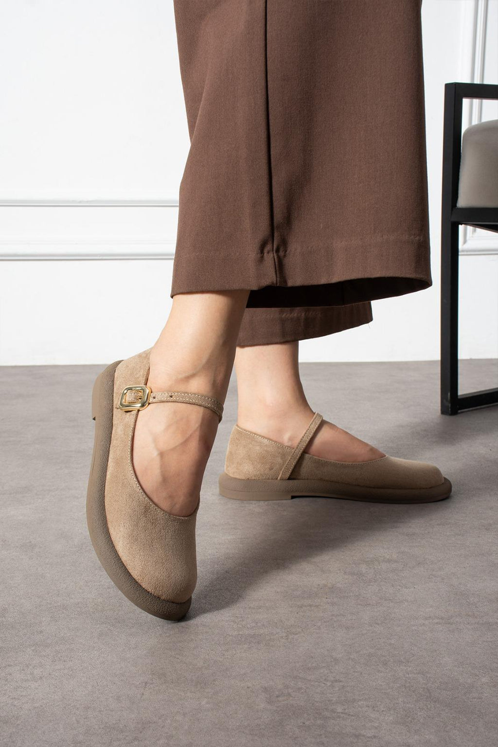 Despina Shoes Bety Vizon Süet Dokulu Kadın Loafer – model üzerinde görünüm 5