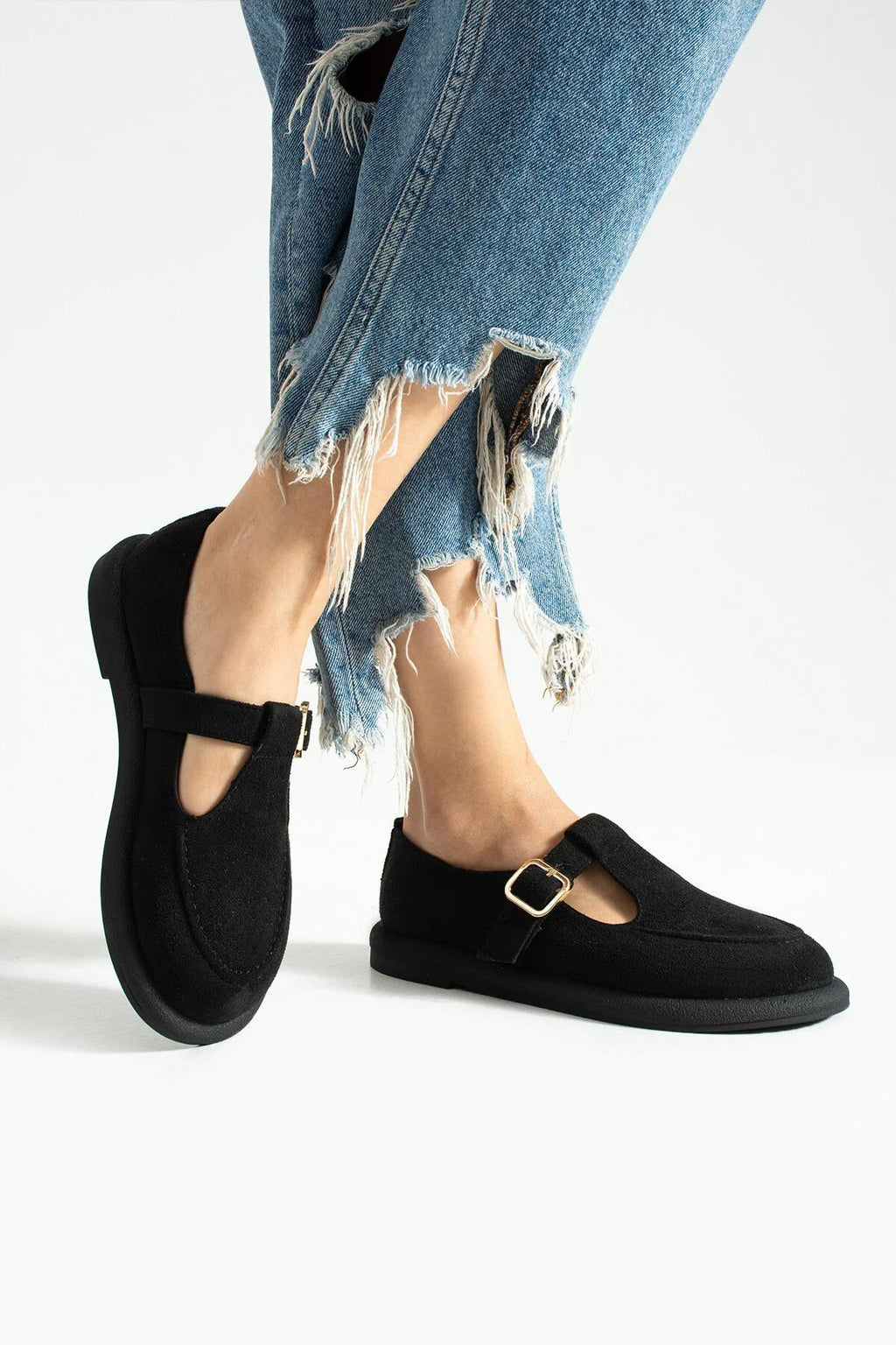 Despina Shoes Olivia Siyah Süet Dokulu Kadın Loafer – model üzerinde görünüm 1