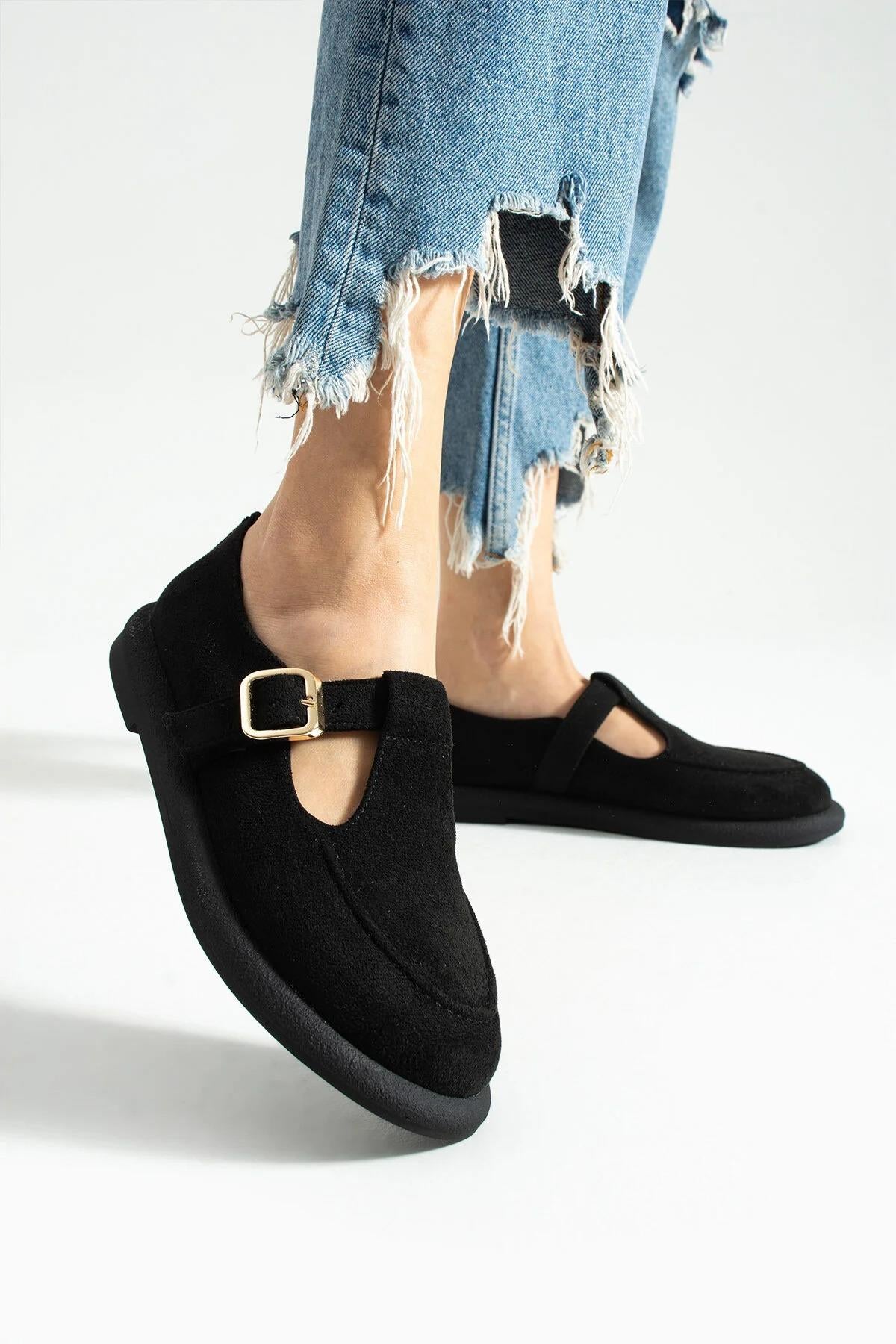 Despina Shoes Olivia Siyah Süet Dokulu Kadın Loafer – model üzerinde görünüm 8