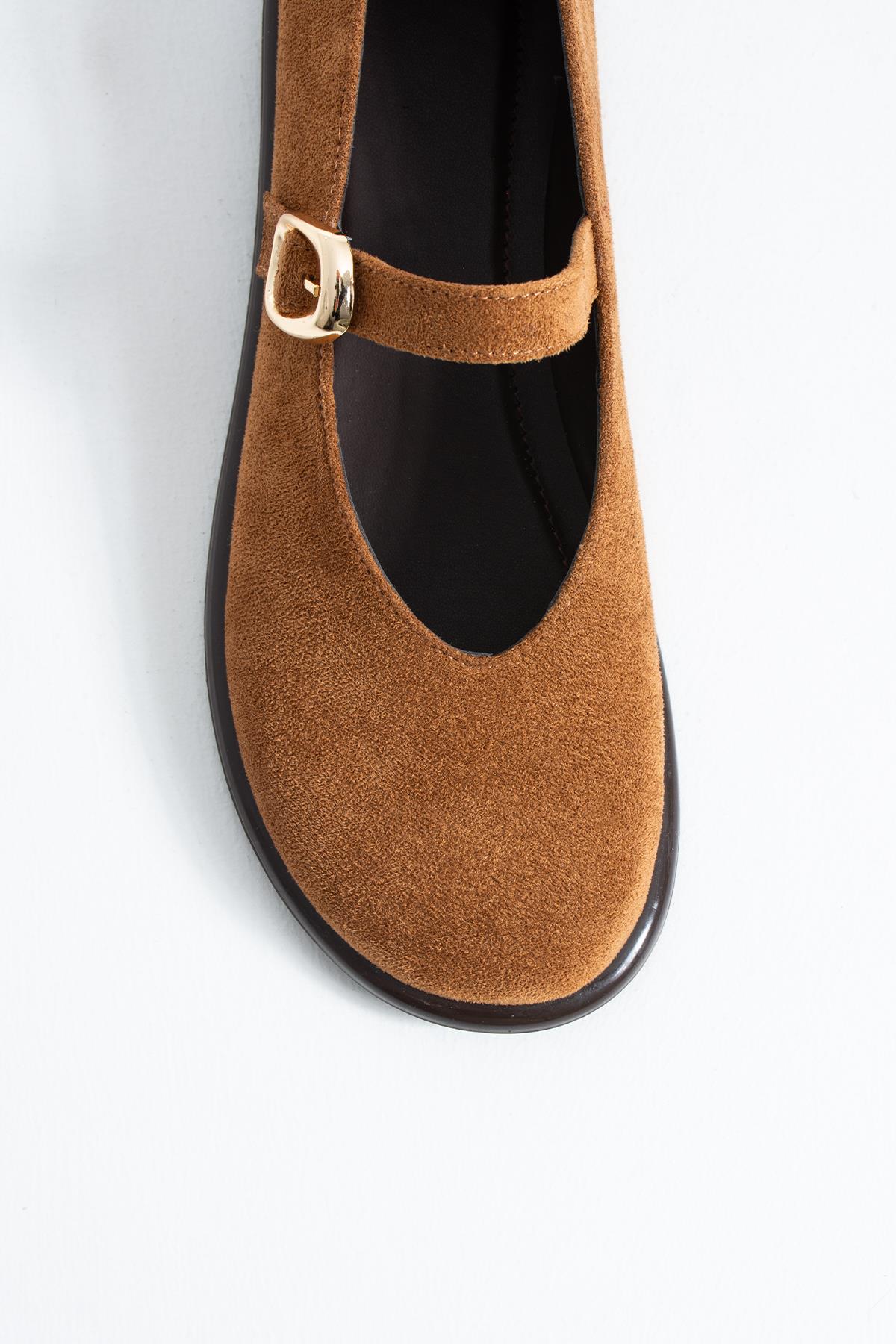 Despina Shoes Taylor Taba Süet Dokulu Kadın Loafer – yakın detay 3
