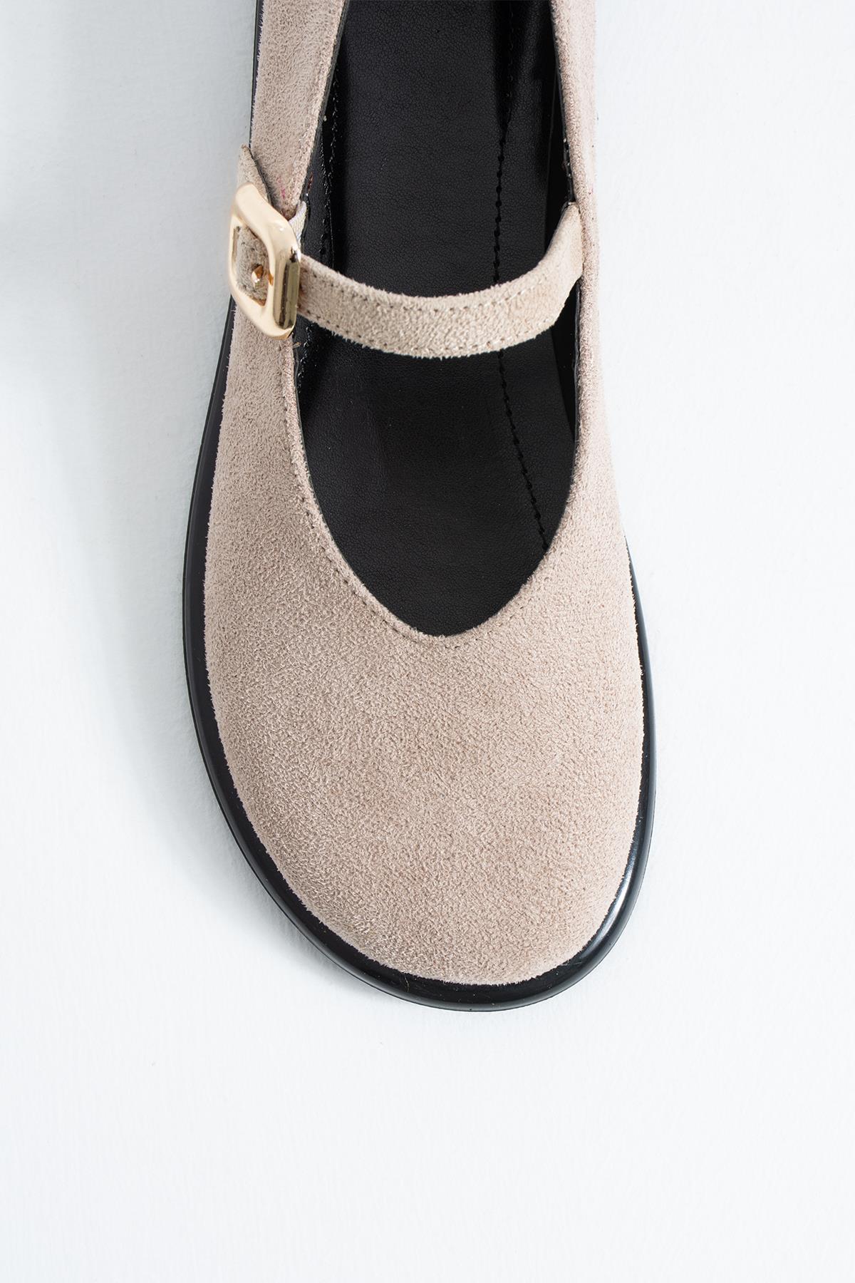 Despina Shoes Taylor Bej Süet Dokulu Kadın Loafer – yakın detay 3