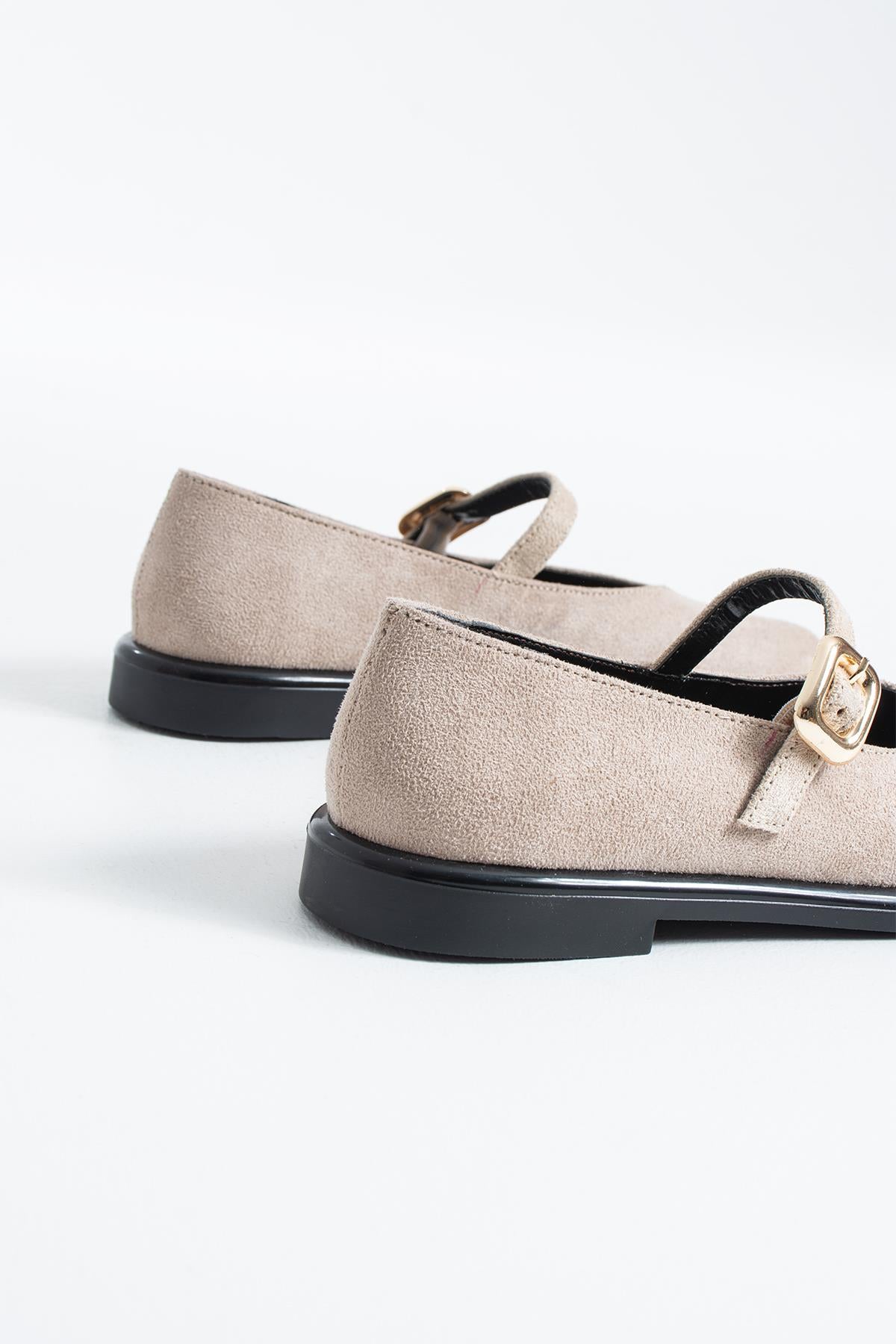 Despina Shoes Taylor Bej Süet Dokulu Kadın Loafer – yakın detay 4