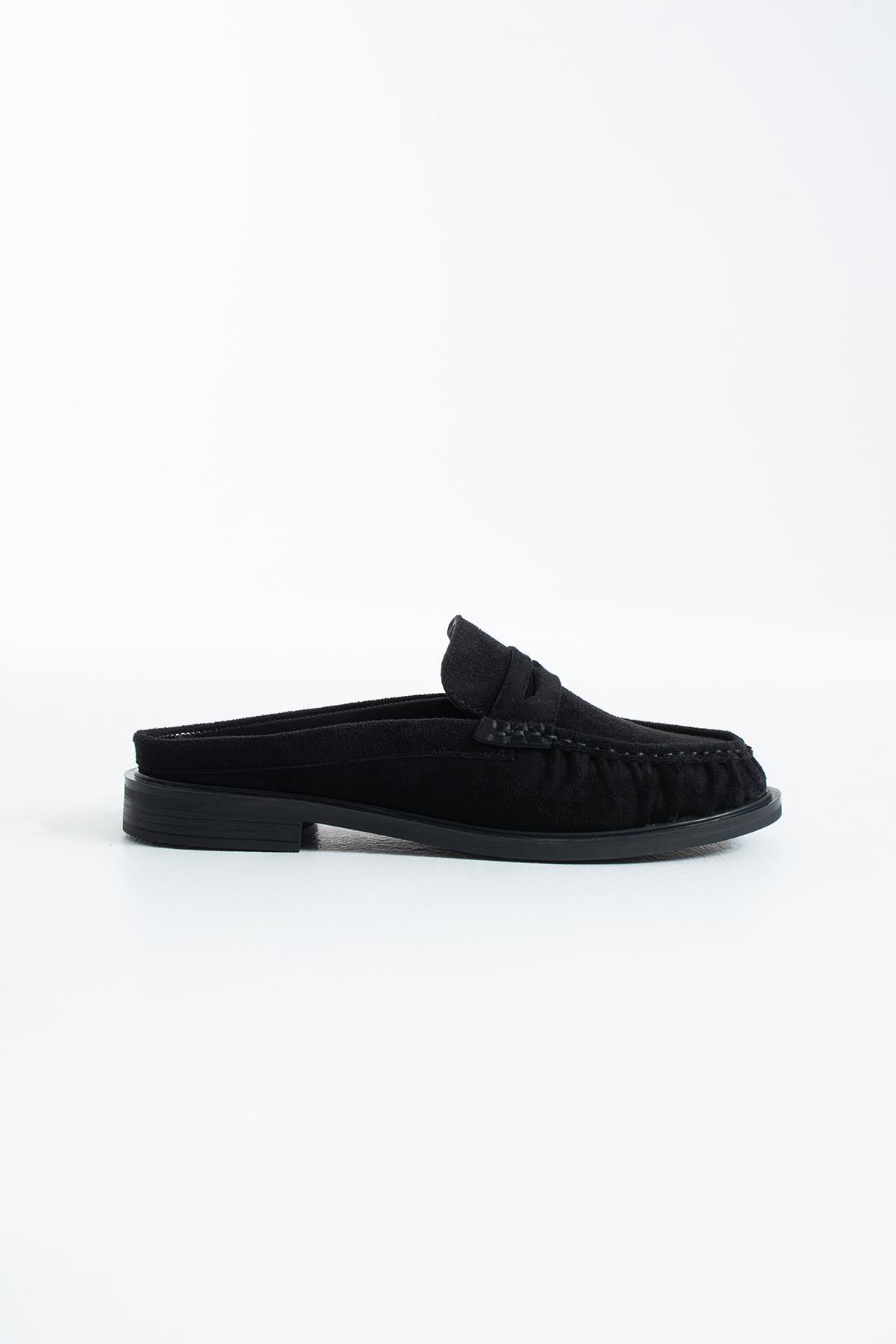 Despina Shoes Monte Sabo Siyah Süet Dokulu Kadın Sabo Terlik – stüdyo çekimi 1