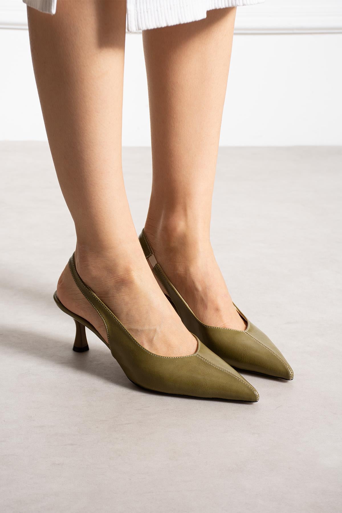 Despina Shoes Cariso Haki Kadın Topuklu Ayakkabı – model üzerinde görünüm 3