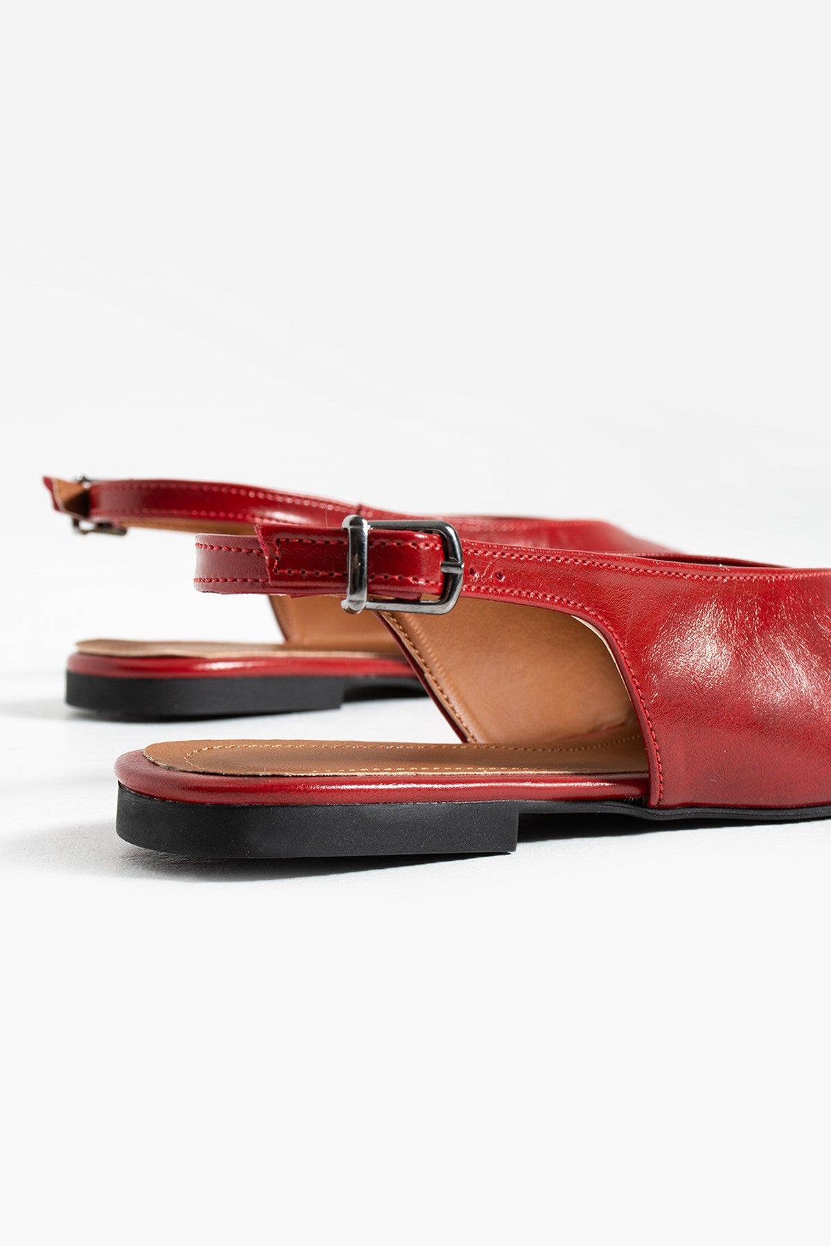 Despina Shoes Mia Kırmızı Suni Deri Kadın Babet – yakın detay 6