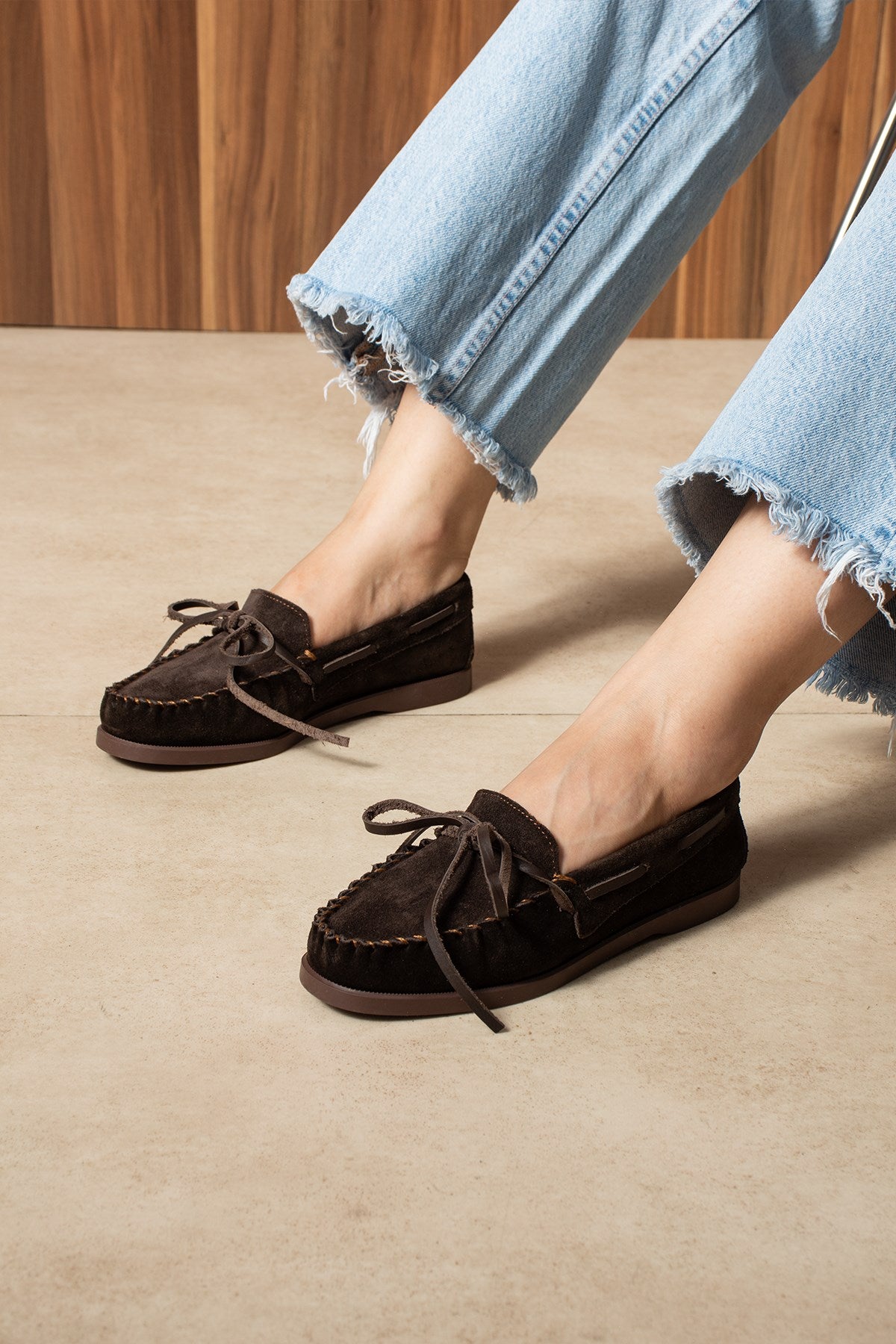 Despina Shoes Amalfi Kahverengi Hakiki Deri Kadın Loafer – model üzerinde görünüm 5